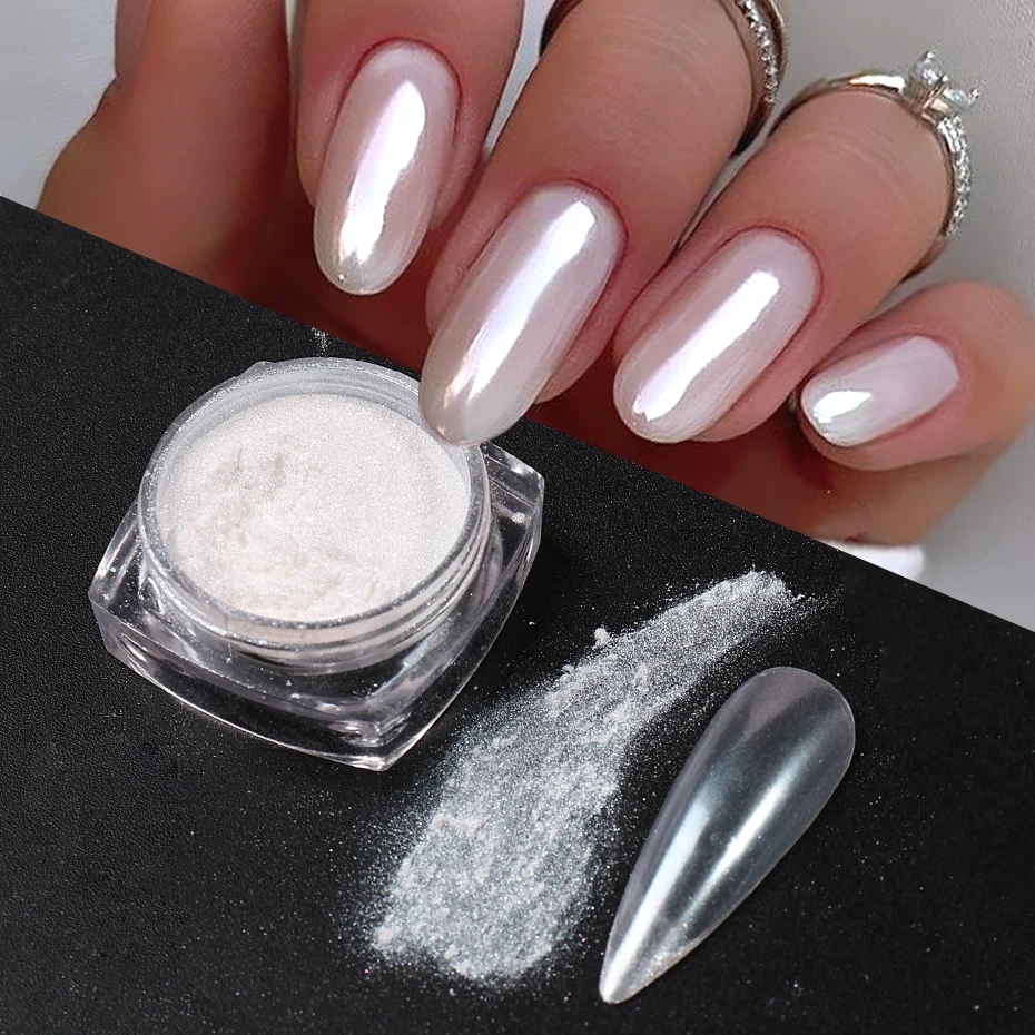 Dip Powder Nail - 화이트 펄 미러 달빛 네일 파우더