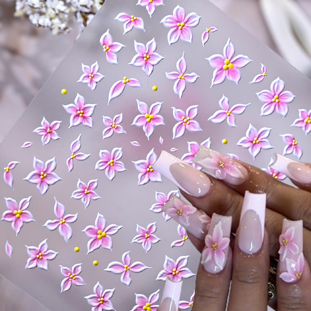 Nail Art Ombre Pink - 1개입 5D 엠보싱 옴브레 핑크 백합꽃