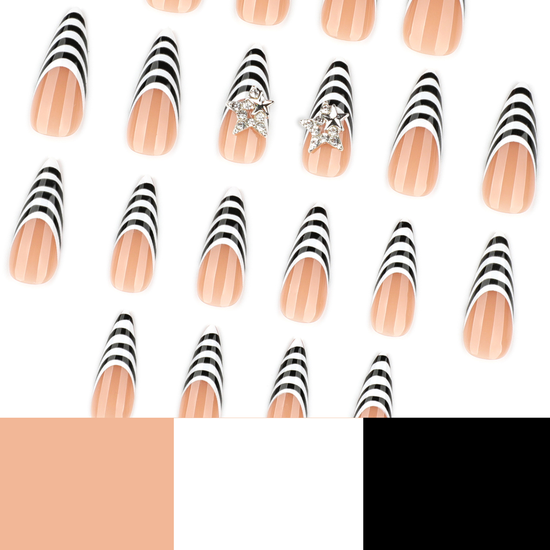 24개 블랙 화이트 지브라 스트라이프 프레스온 네일 롱 - Nail Art Zebra 리뷰 및 가격