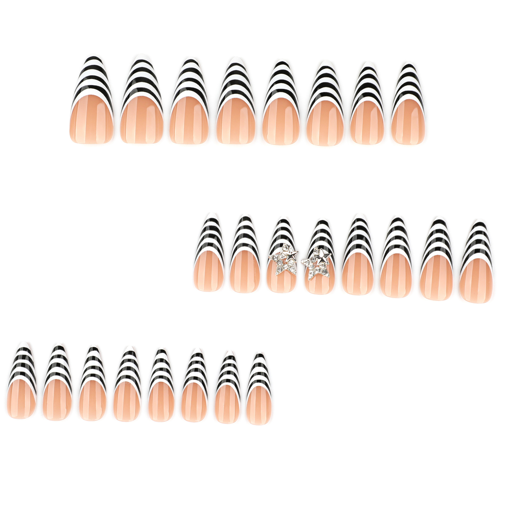 24개 블랙 화이트 지브라 스트라이프 프레스온 네일 롱 - Nail Art Zebra 리뷰 및 가격