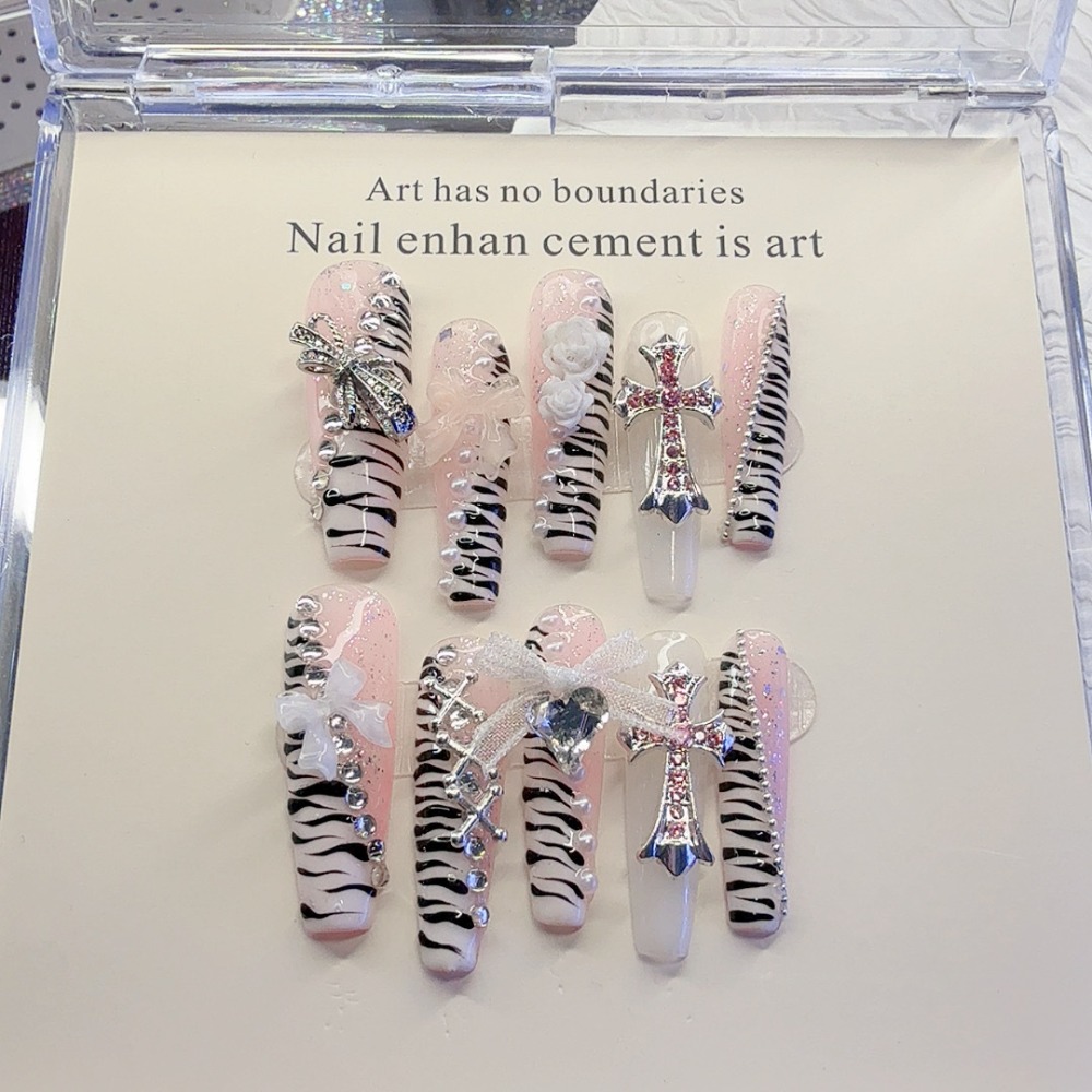 10개 Y2K 핑크 지브라 패턴 고딕 십자가 수제 프레 - Nail Art Zebra 리뷰 및 가격
